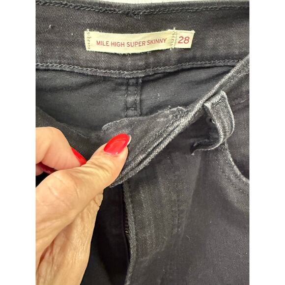 Levi’s black denim jeans distressed mile high super skinny size 28 - Picture 5 of 6